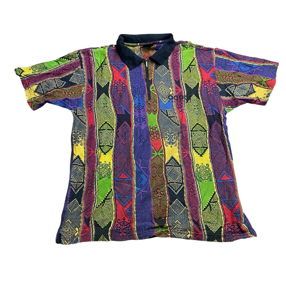Vintage 90s Coogi Australia 3D Knit Multicolor 1/4 Zip Polo Shirt Mens 2XL